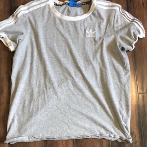 Adidas grey 3 stripes t-shirt